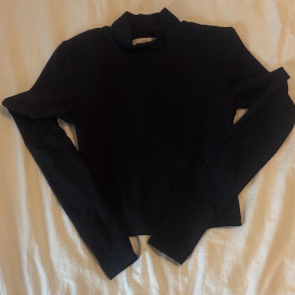 Babaton Black Mock Neck Long Sleeve Top